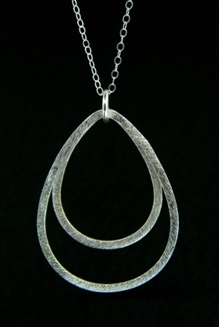 Brushed Silver Double Teardrop Necklace