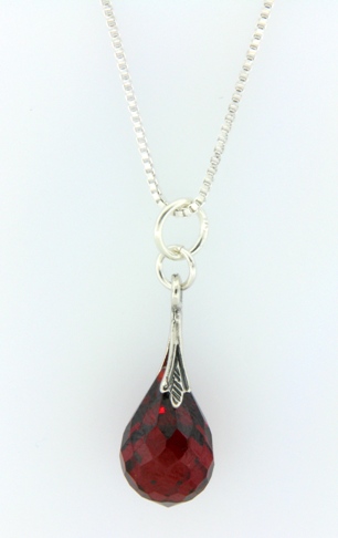 CZ Red Drop Necklace-CZ red necklace