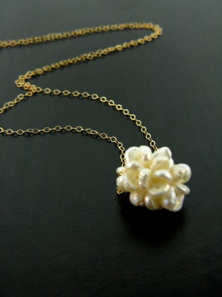 Gold Pearl Cluster Necklace