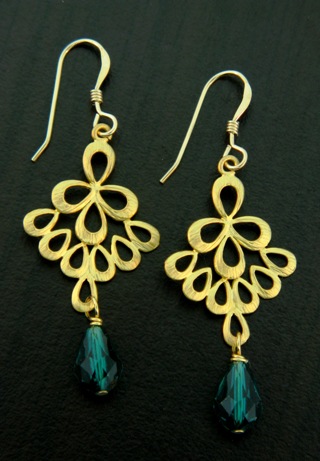 Gold Ornate Emerald Earrings