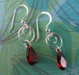 Swirly Drops in Red-Cubic Zirconia Swirly drop earrings in red