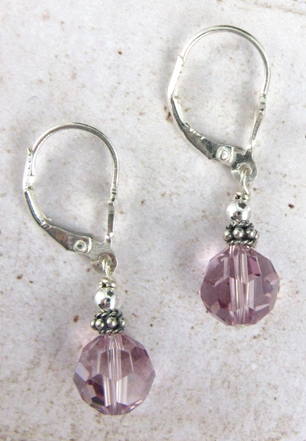 Crystal Delight Lt. Amethyst-Round Swarovski Crystal leverback sterling silver earrings 