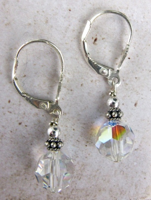 Crystal Delight  Clear AB-Round Swarovski Crystal lever back sterling silver earrings 