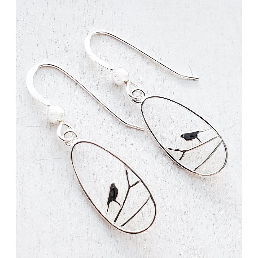 Sterling Silver Teardrop Robin Bird Earrings - Wholesale Handmade