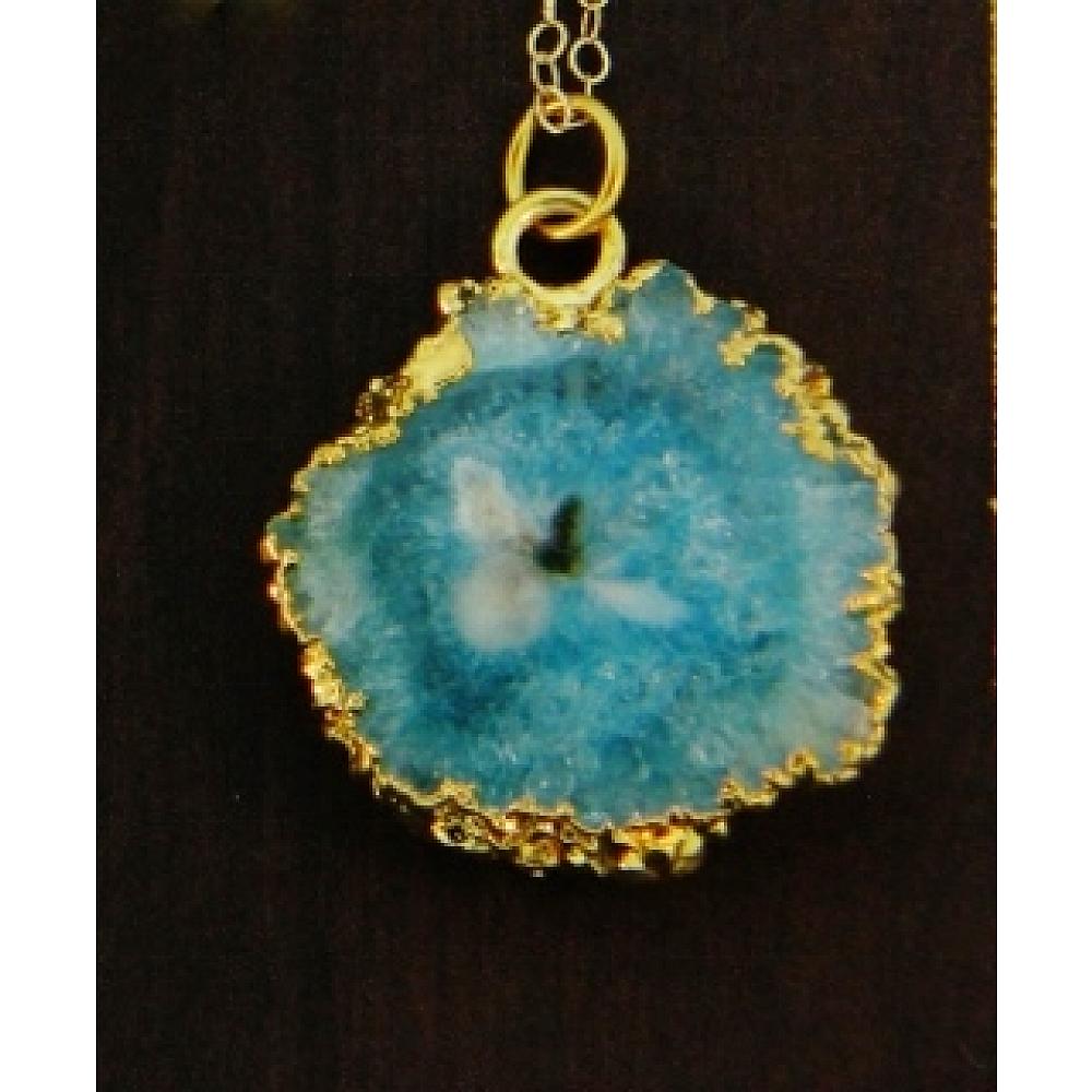 Verovering Bier Gooi Gold Solar Quartz Necklace - Aqua Blue