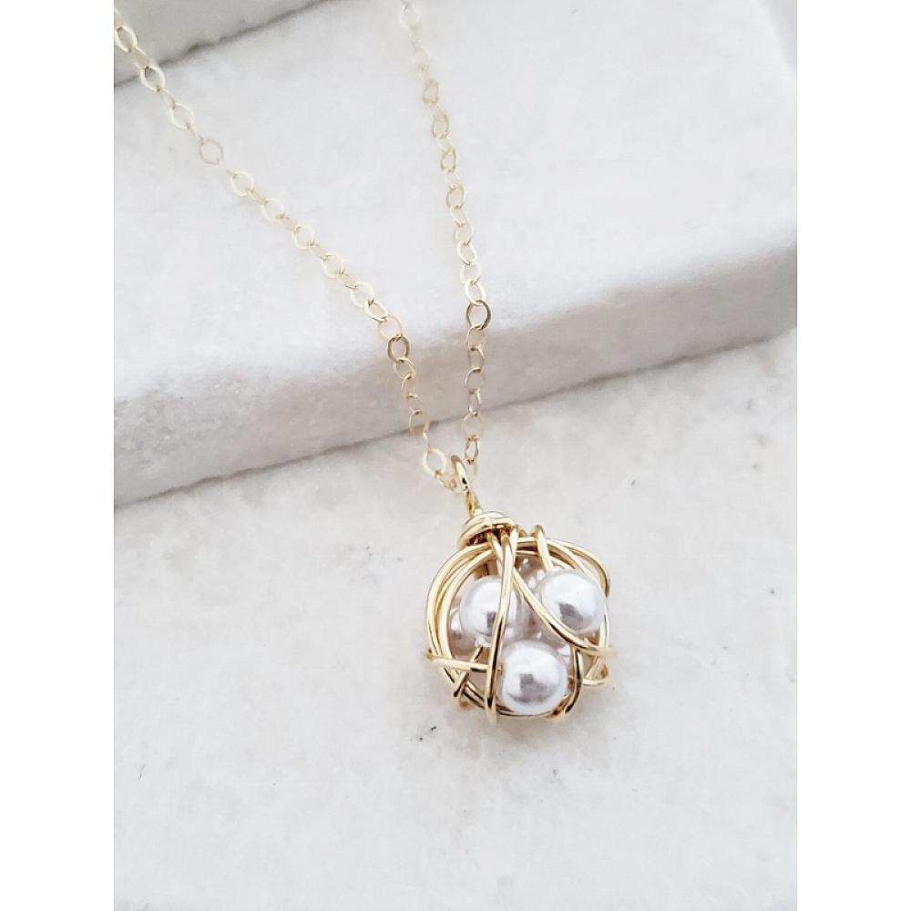 Wholesale Handmade Wire-Wrapped Nest Faux Pearls Necklace by