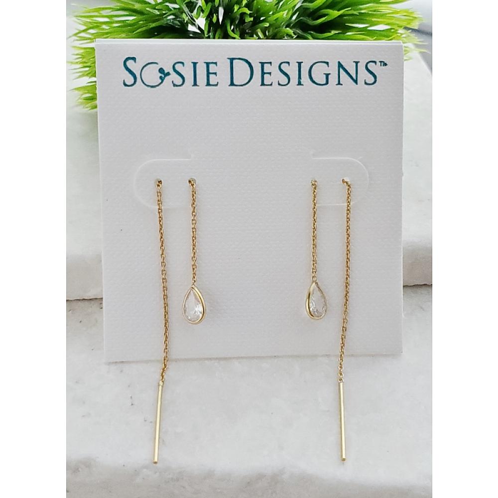 Wholesale Gold Crystal Threader Earrings - Clear Sosie Designs Jewelry