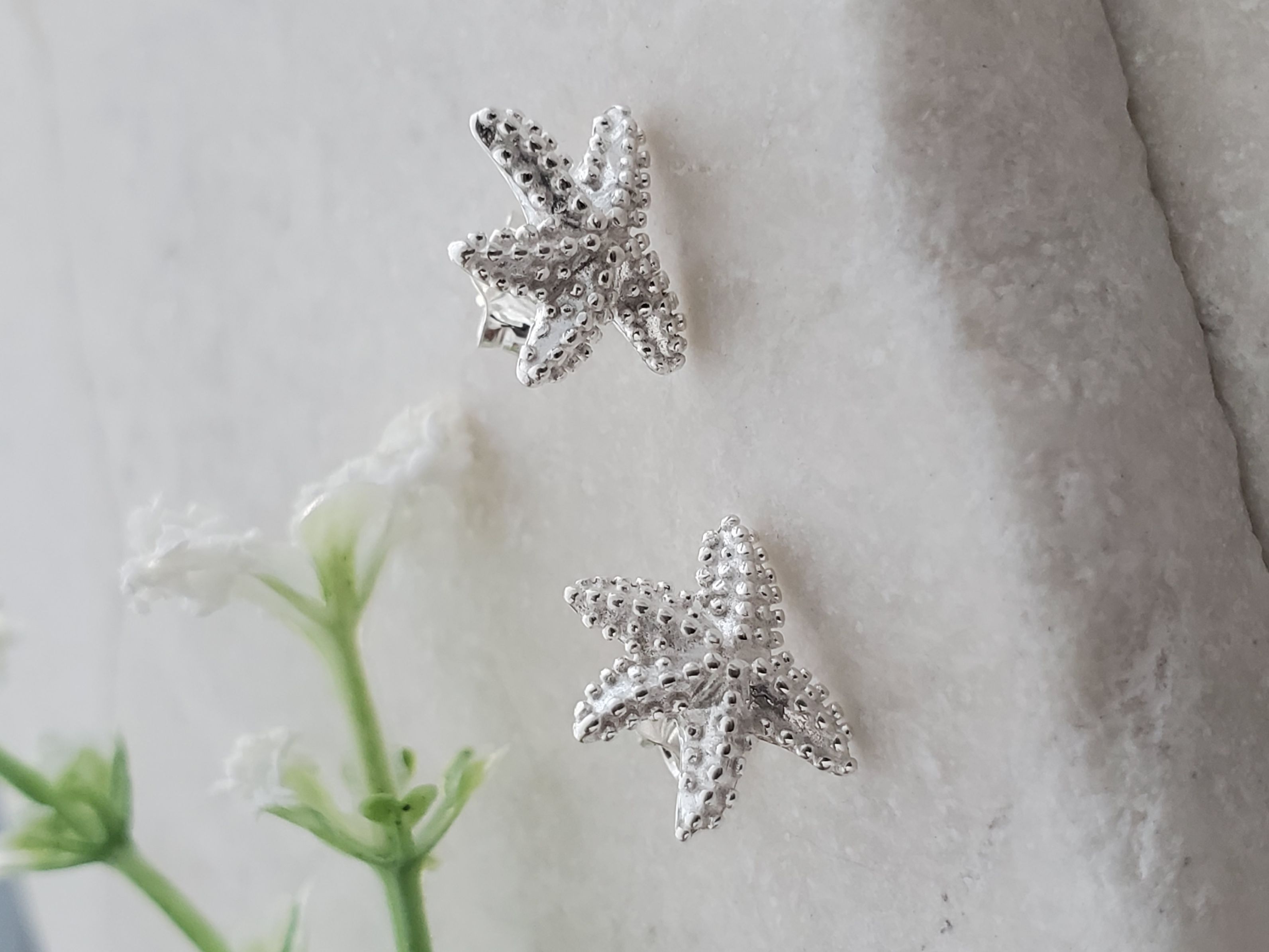 Silver Textured Starfish Studs