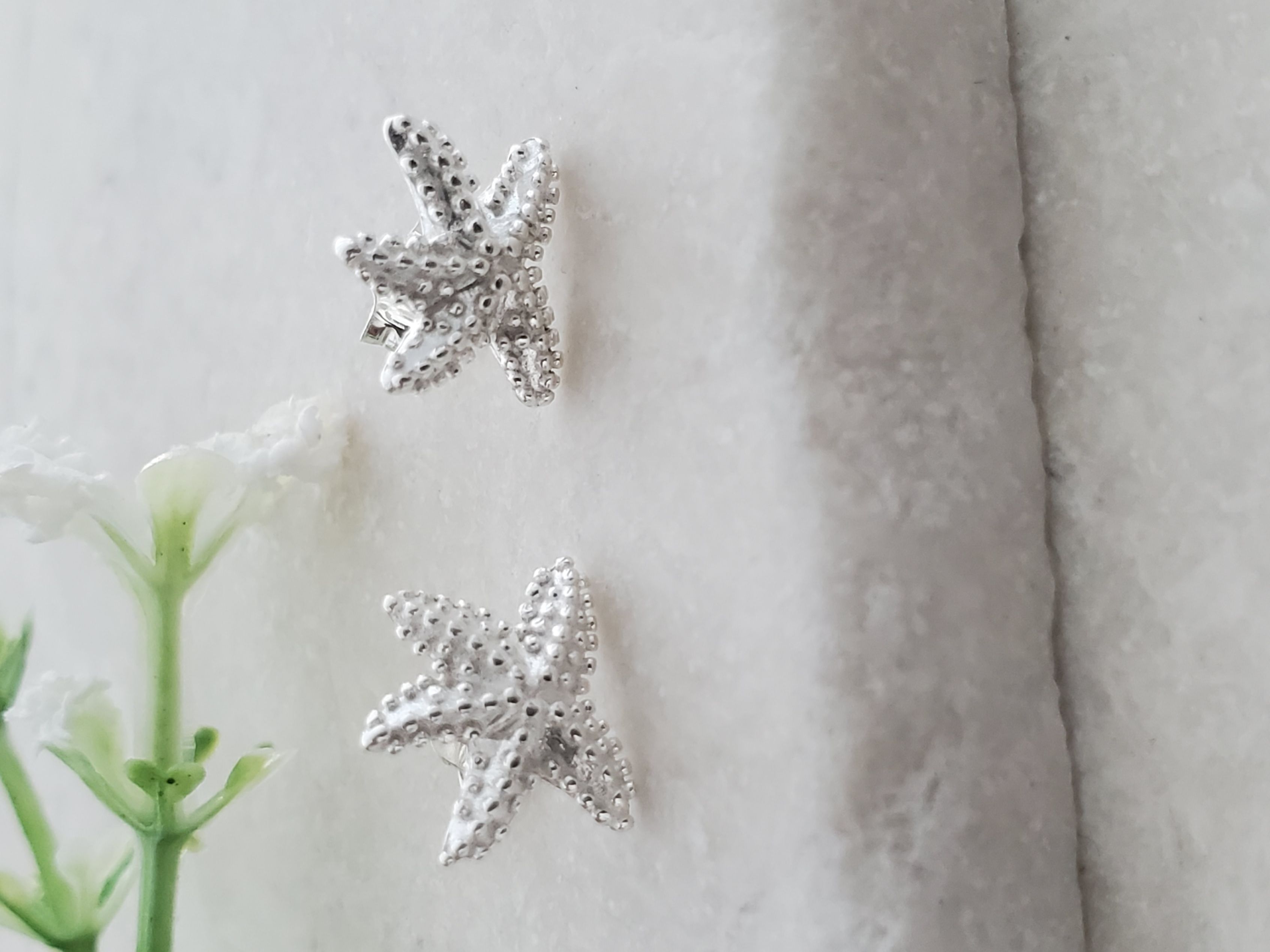 Silver Textured Starfish Studs