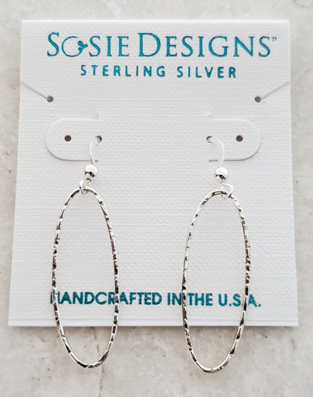 Silver Large Diamond Cut Oval Earrings