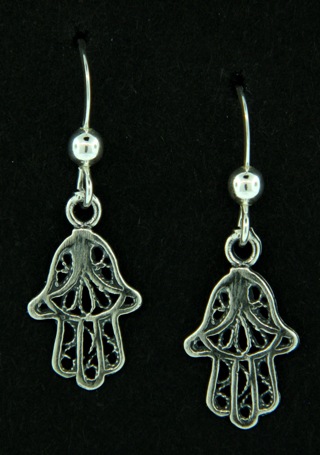 Hamsa Hand Silver Earrings