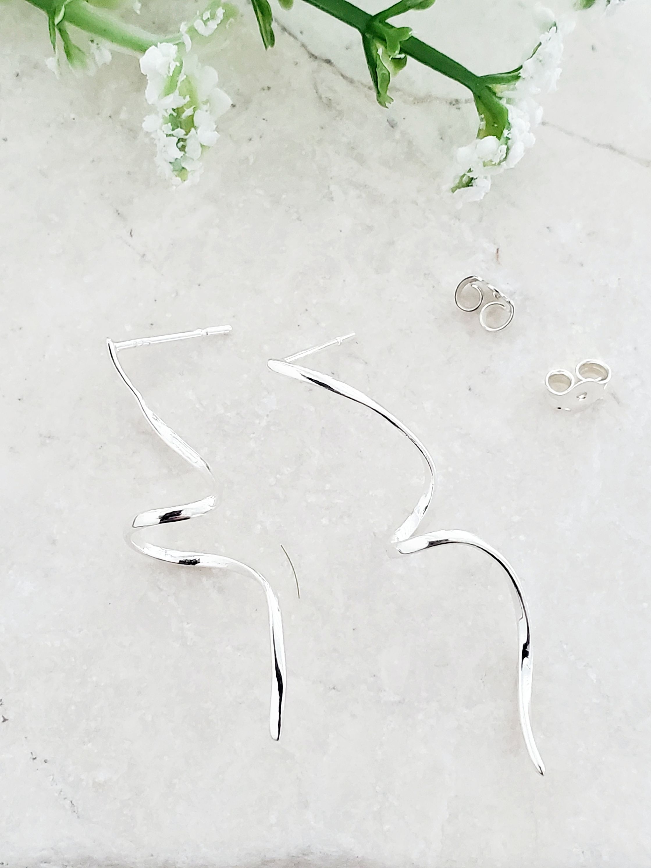 Silver Ribbon Twirl Studs