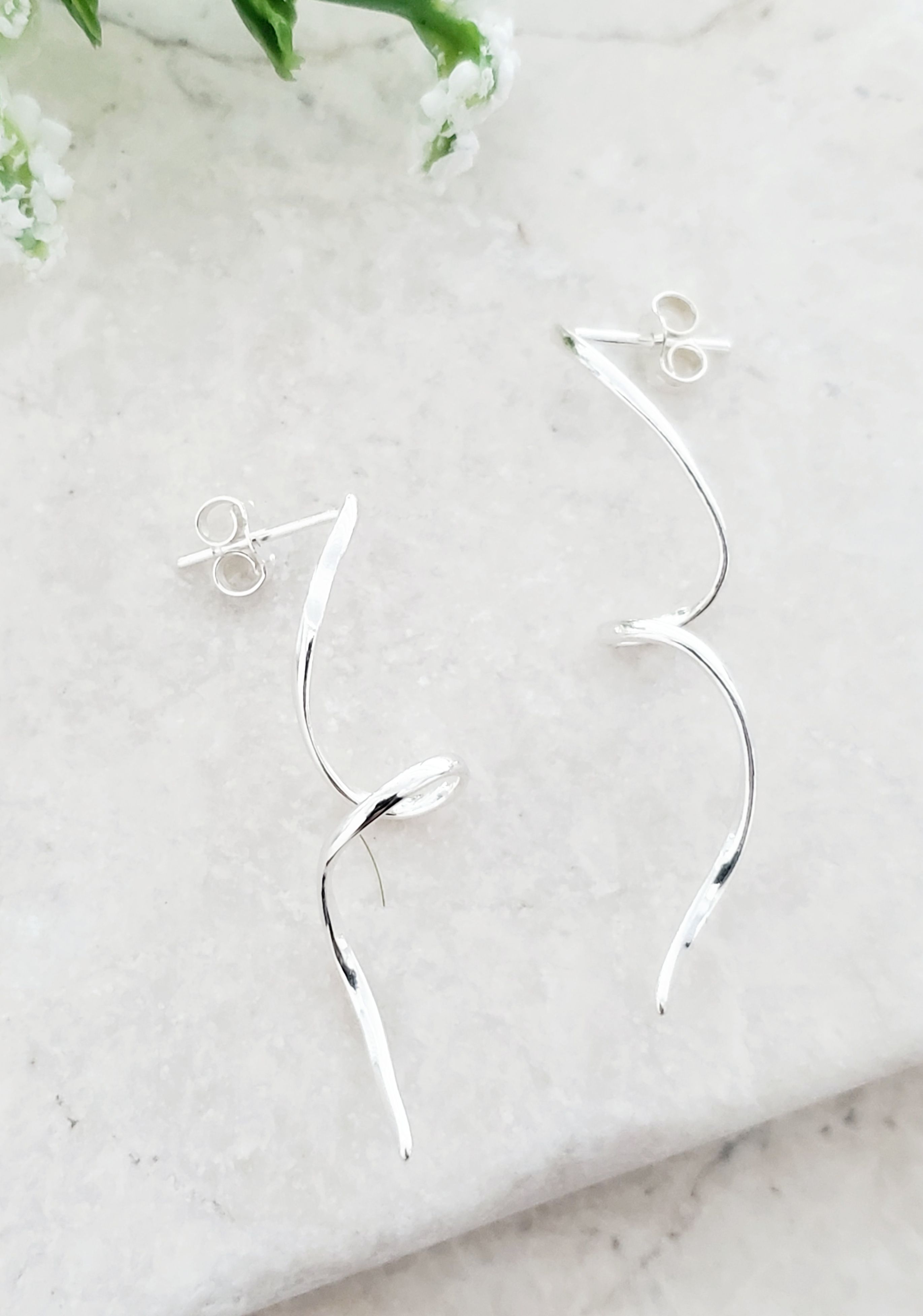 Silver Ribbon Twirl Studs