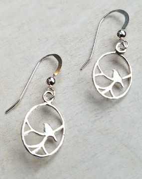 Silver Nightingale Bird Earrings