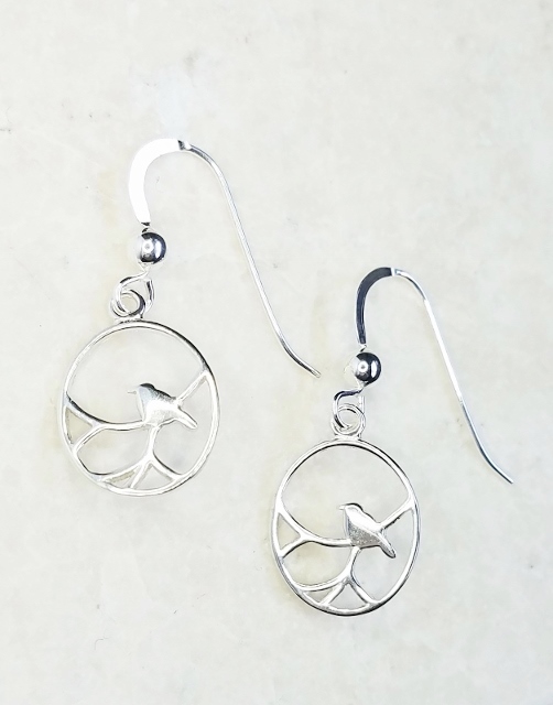 Silver Nightingale Bird Earrings
