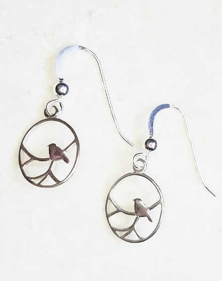 Silver Nightingale Bird Earrings
