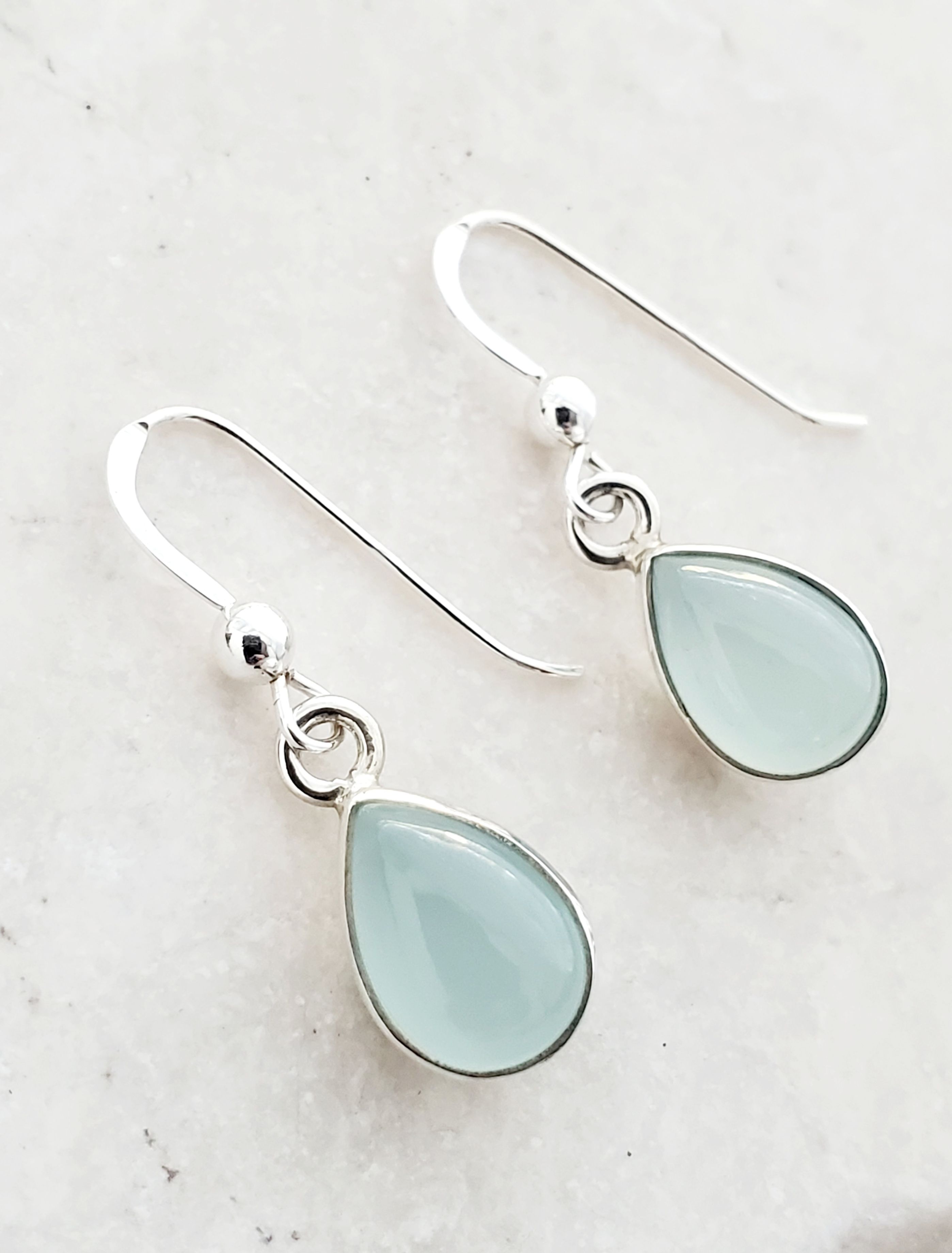Sterling Silver Bezeled Teardrop Earring - Aqua Chalcedony