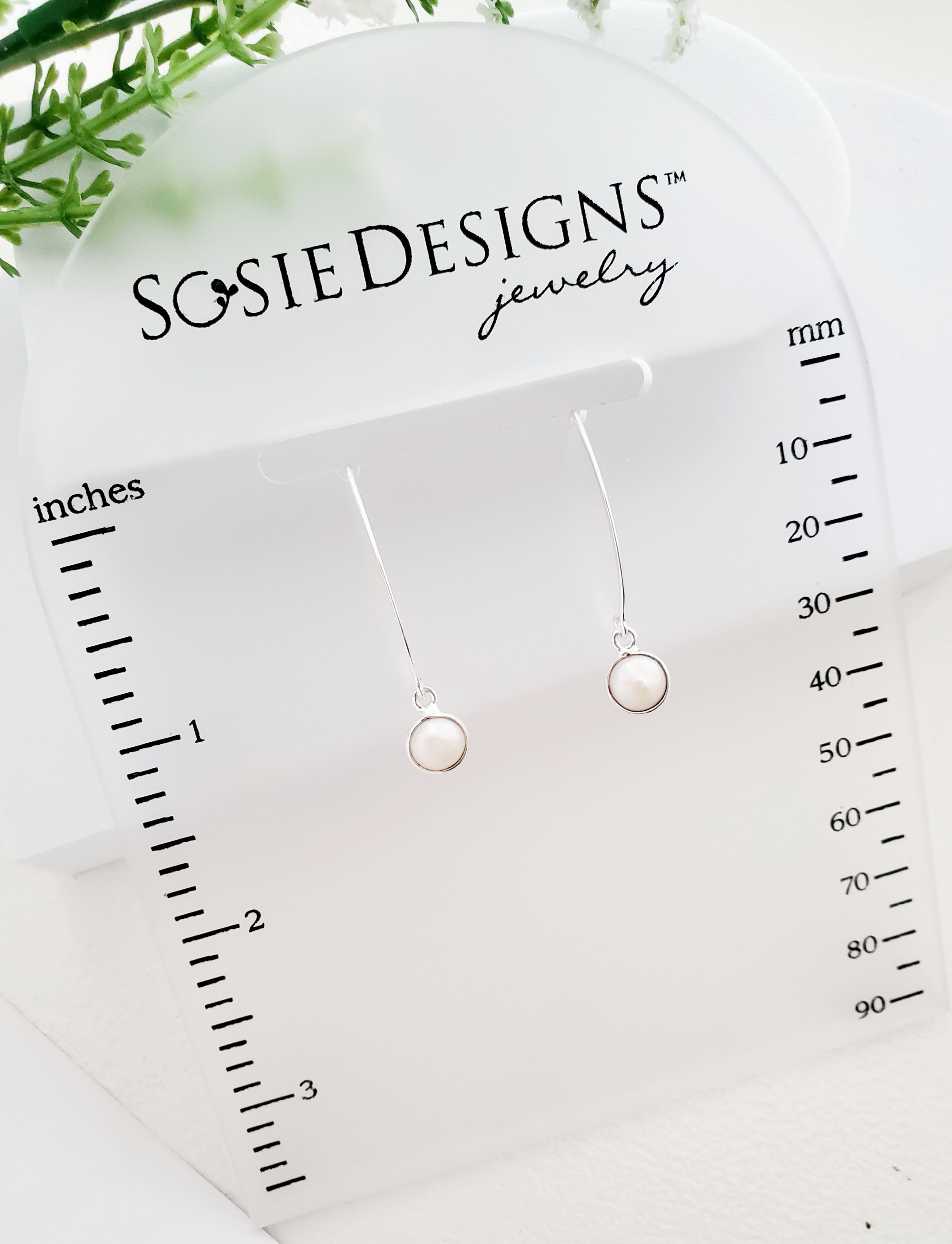 Sterling Silver Flat Marquis Round Bezeled Earring - Pearl