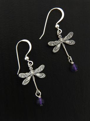 Dragonfly Earrings w/ Amethyst