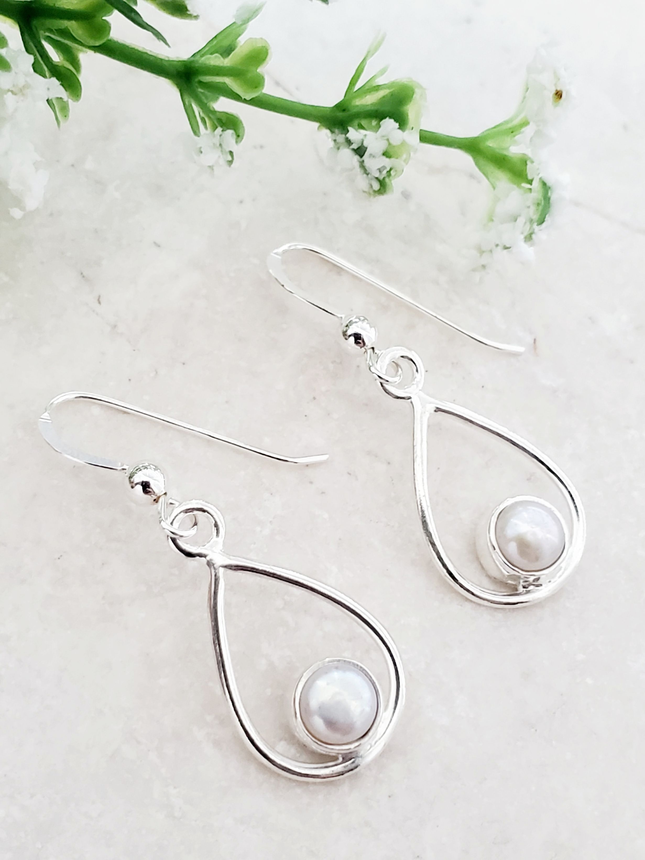 Sterling Silver Teardrop Earrings - Freshwater Pearl