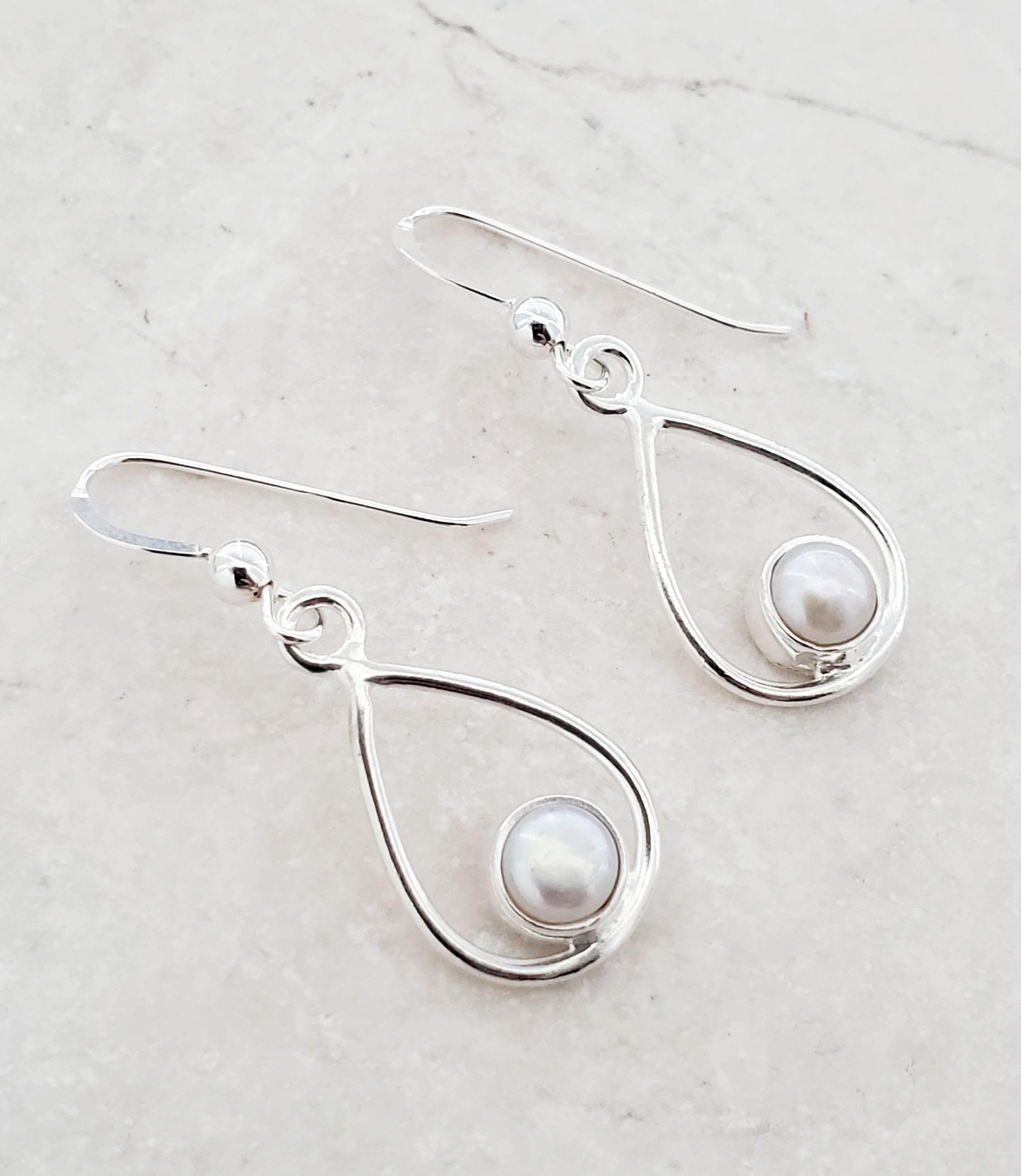 Sterling Silver Teardrop Earrings - Freshwater Pearl
