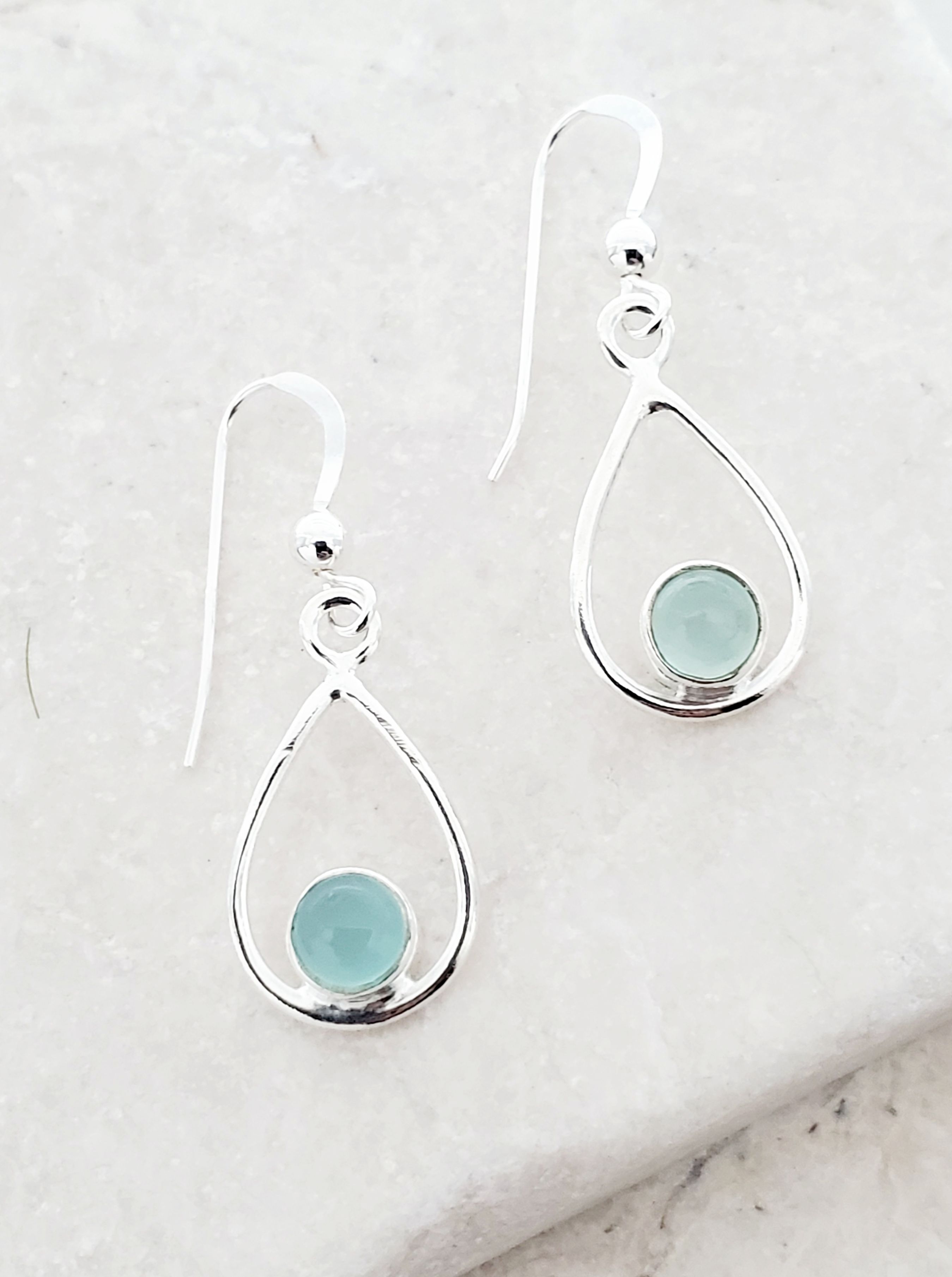 Sterling Silver Teardrop Earrings - Aqua Chalcedony