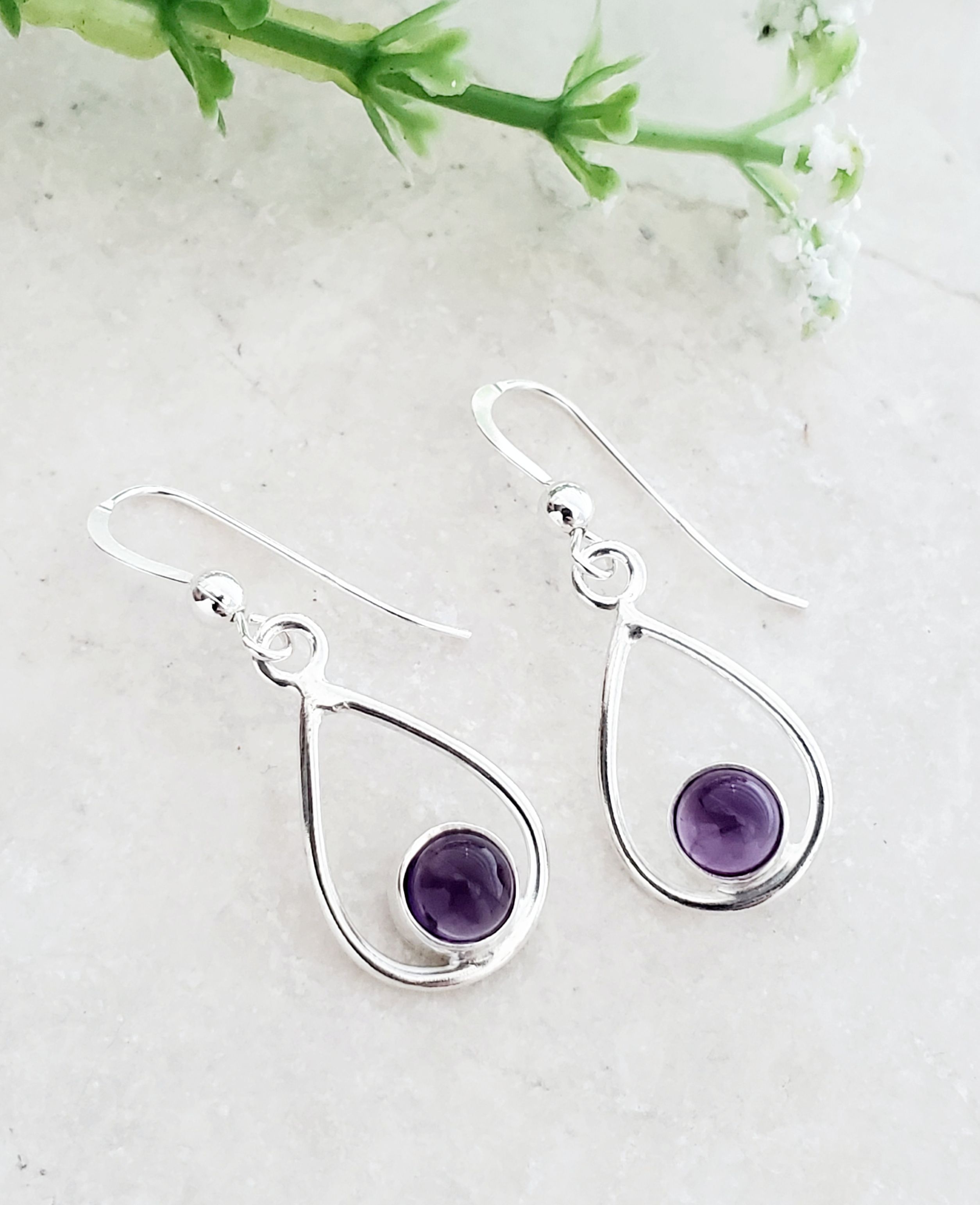 Sterling Silver Teardrop Earrings - Amethyst