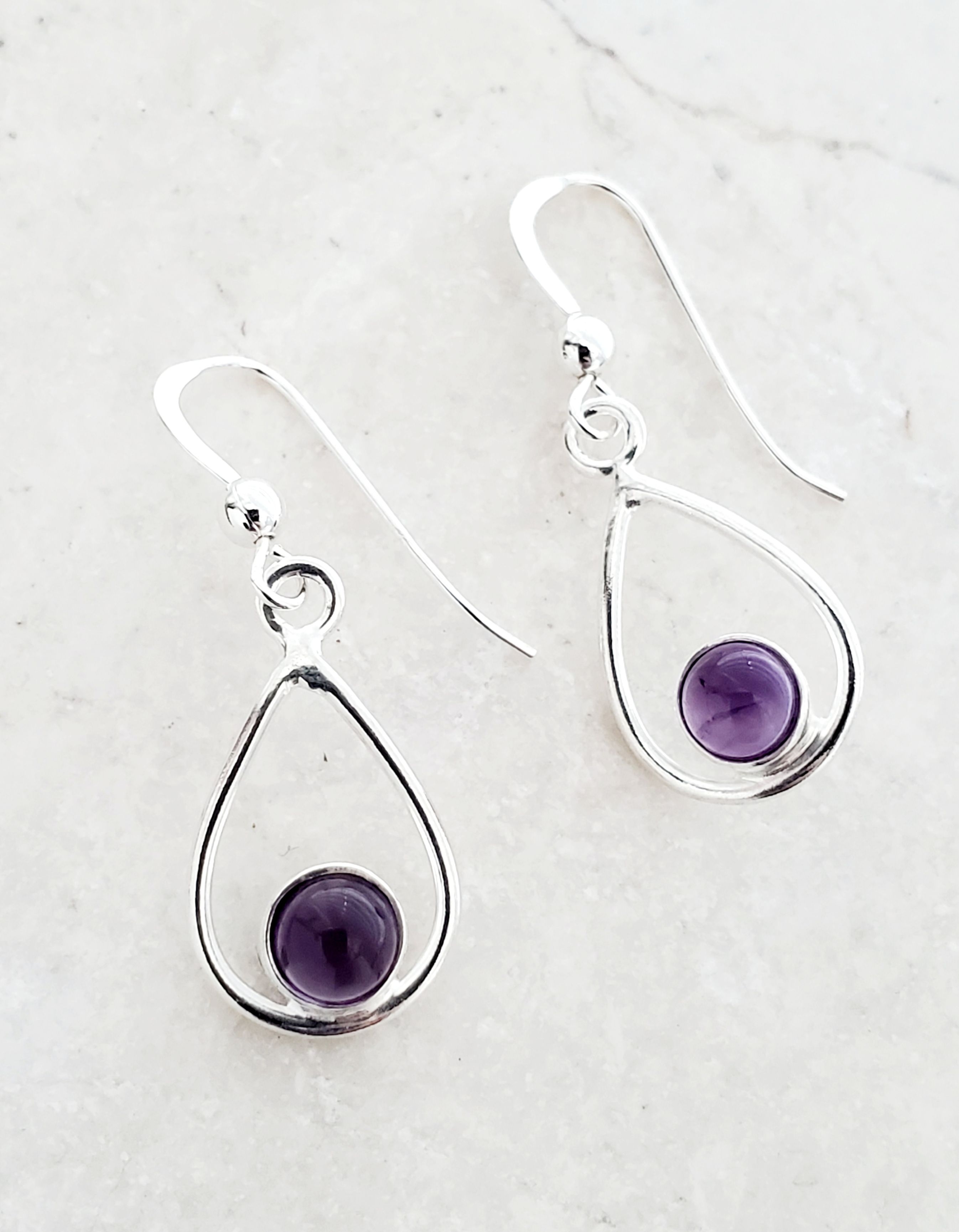 Sterling Silver Teardrop Earrings - Amethyst