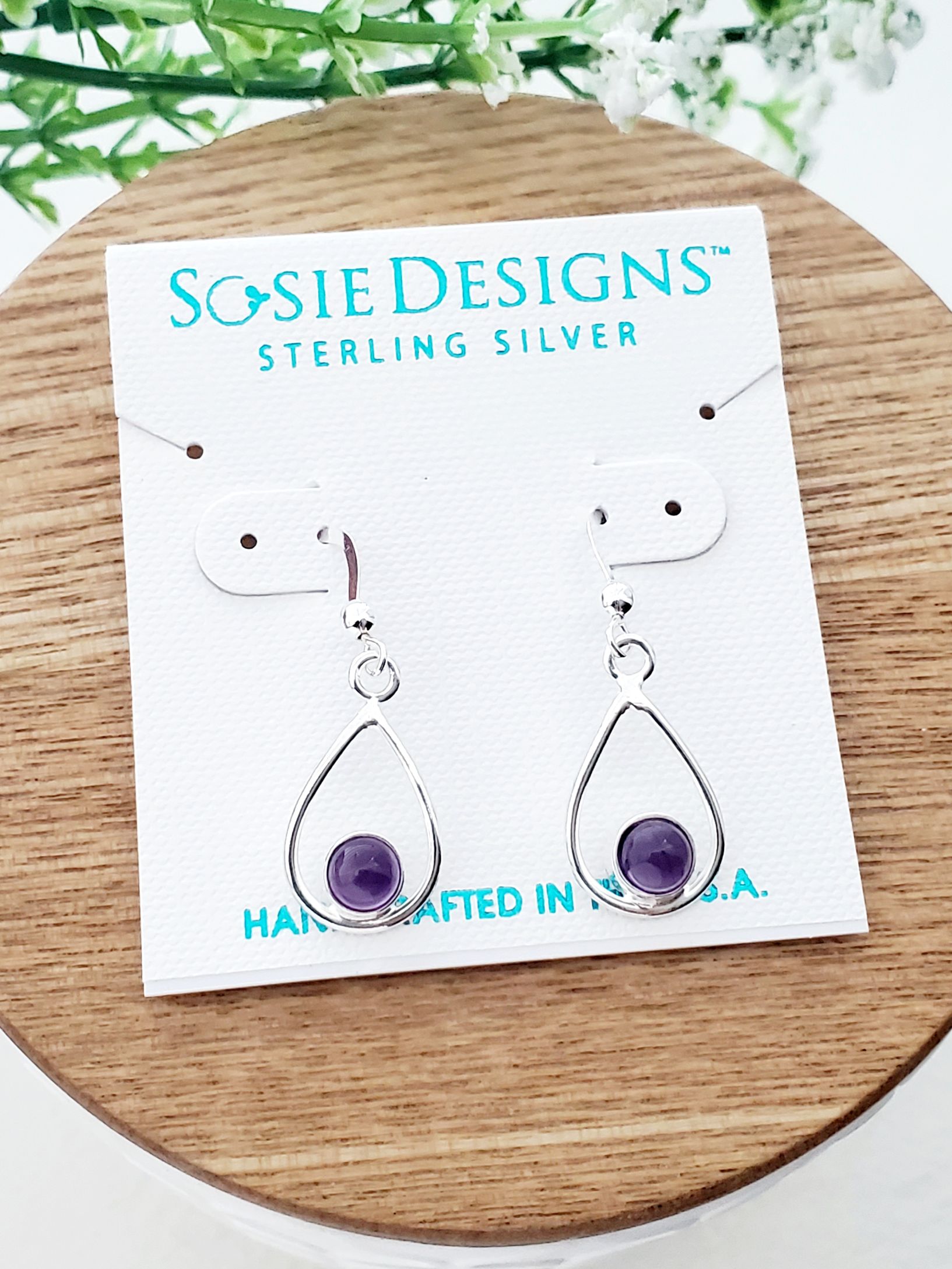 Sterling Silver Teardrop Earrings - Amethyst
