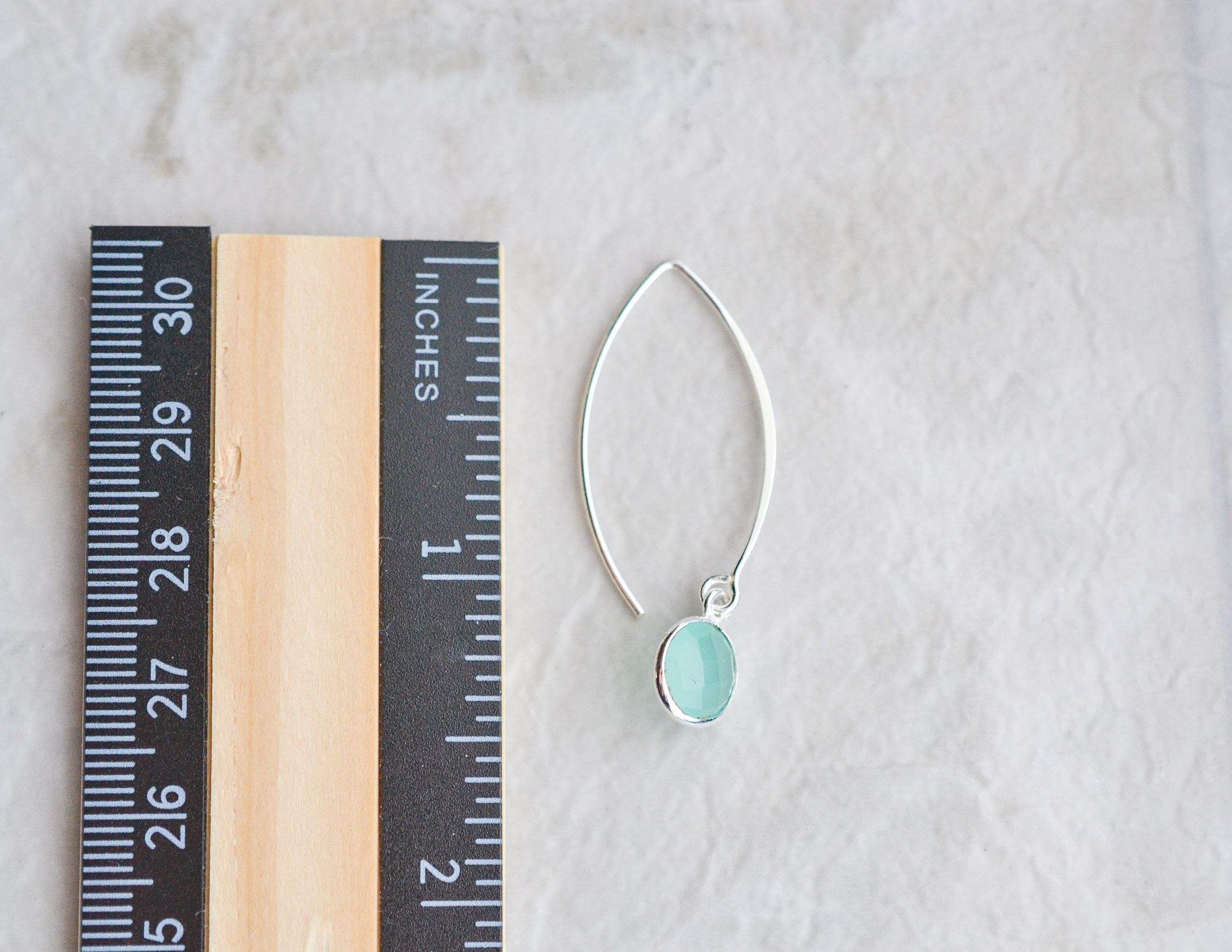 Silver Medium Marquis Round Gemstone  Earrings - Chalcedony