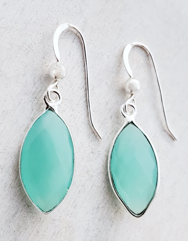 Silver Chalcedony Marquis Earrings