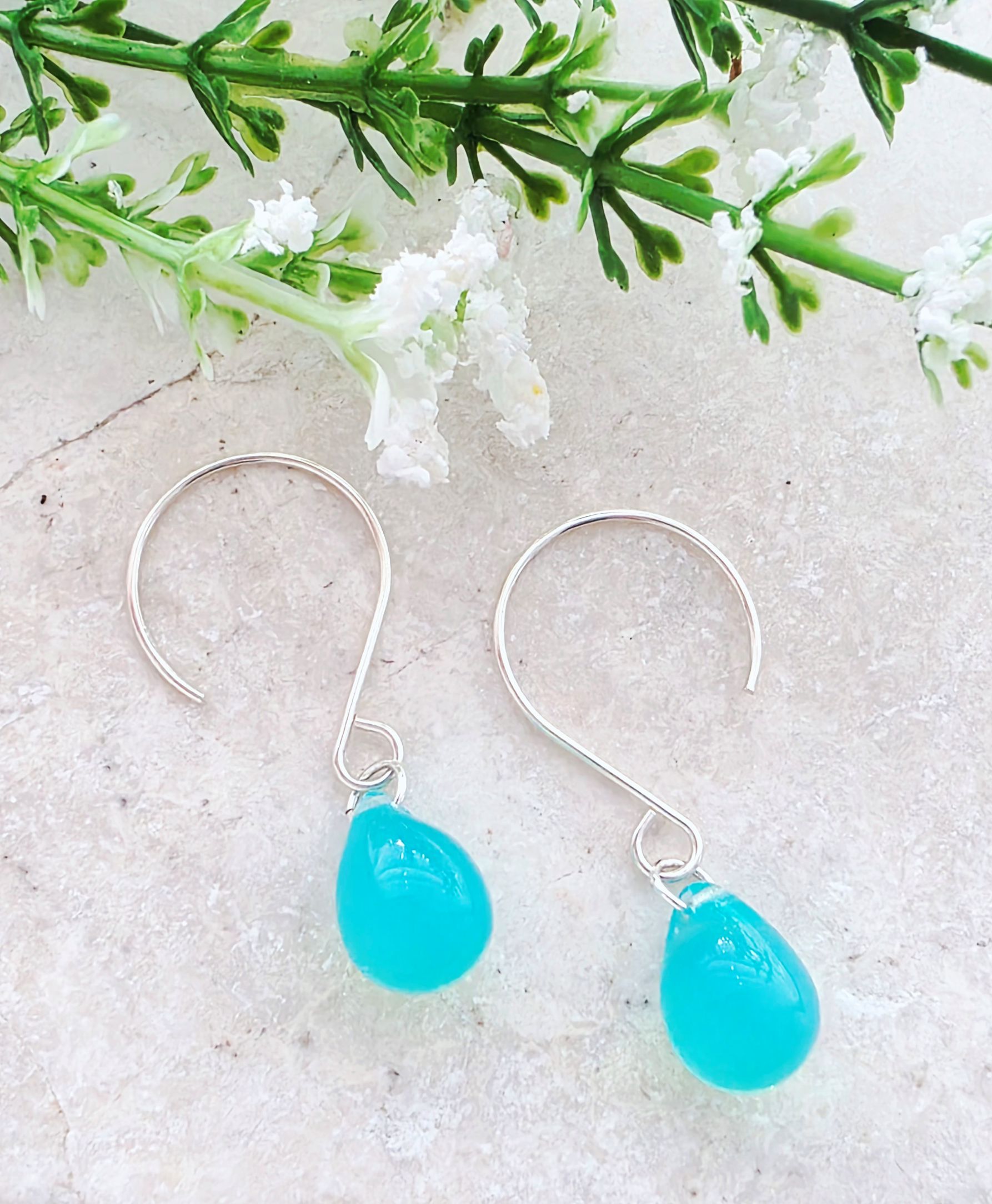 Glass Teardrop Earrings - Opal