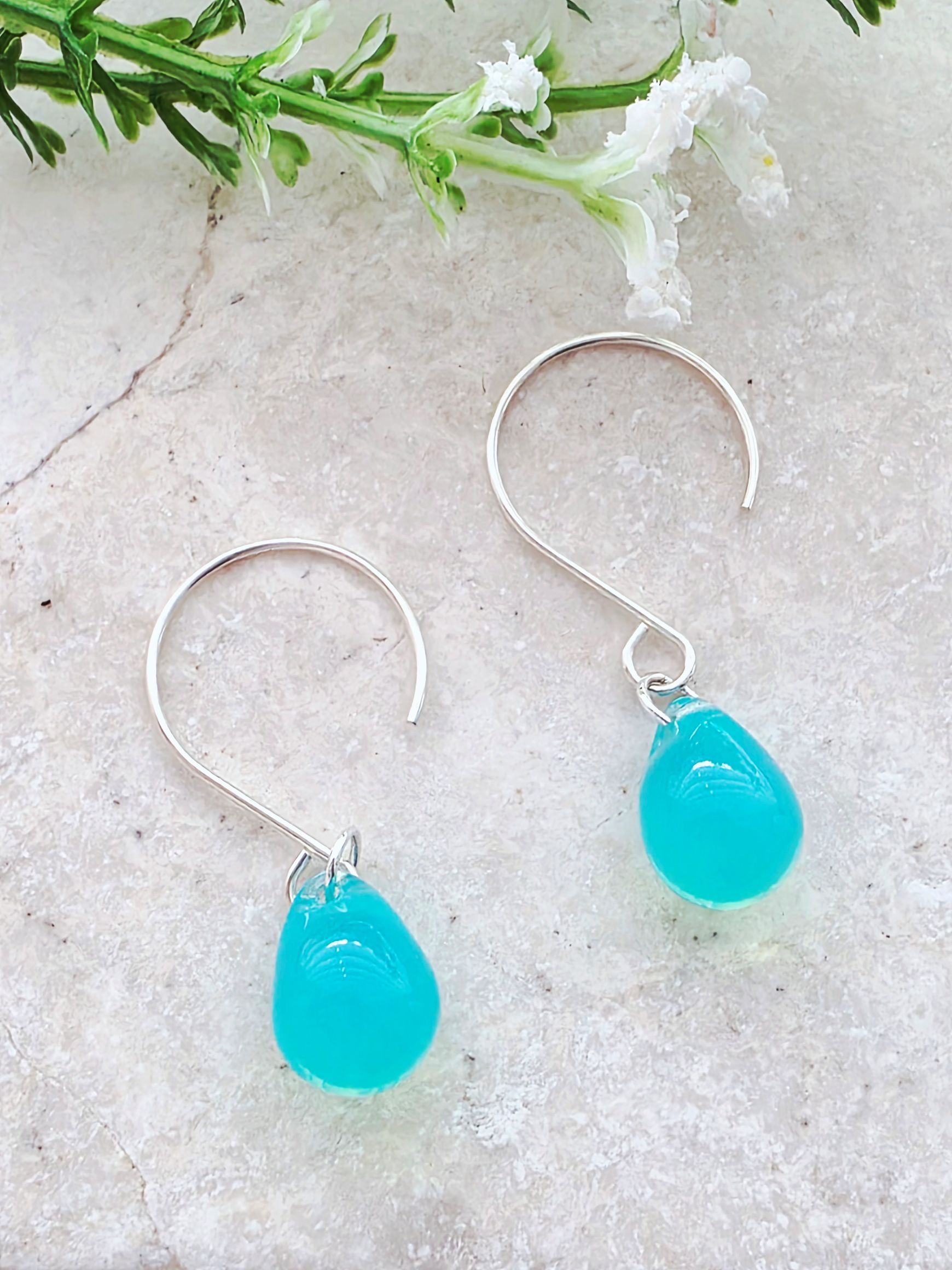 Glass Teardrop Earrings - Opal