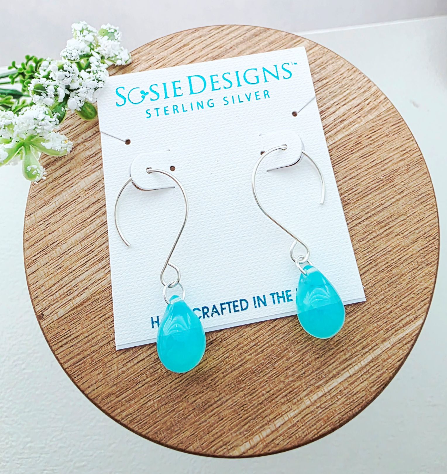 Glass Teardrop Earrings - Opal