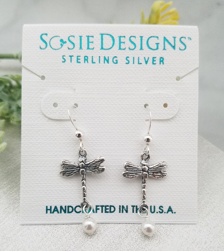 Dragonfly Earrings w/ Crystal White Pearl