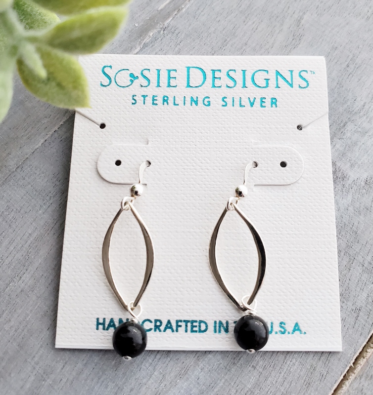 Silver Lotus Petal Crystal Pearls Earrings - Mystic Black