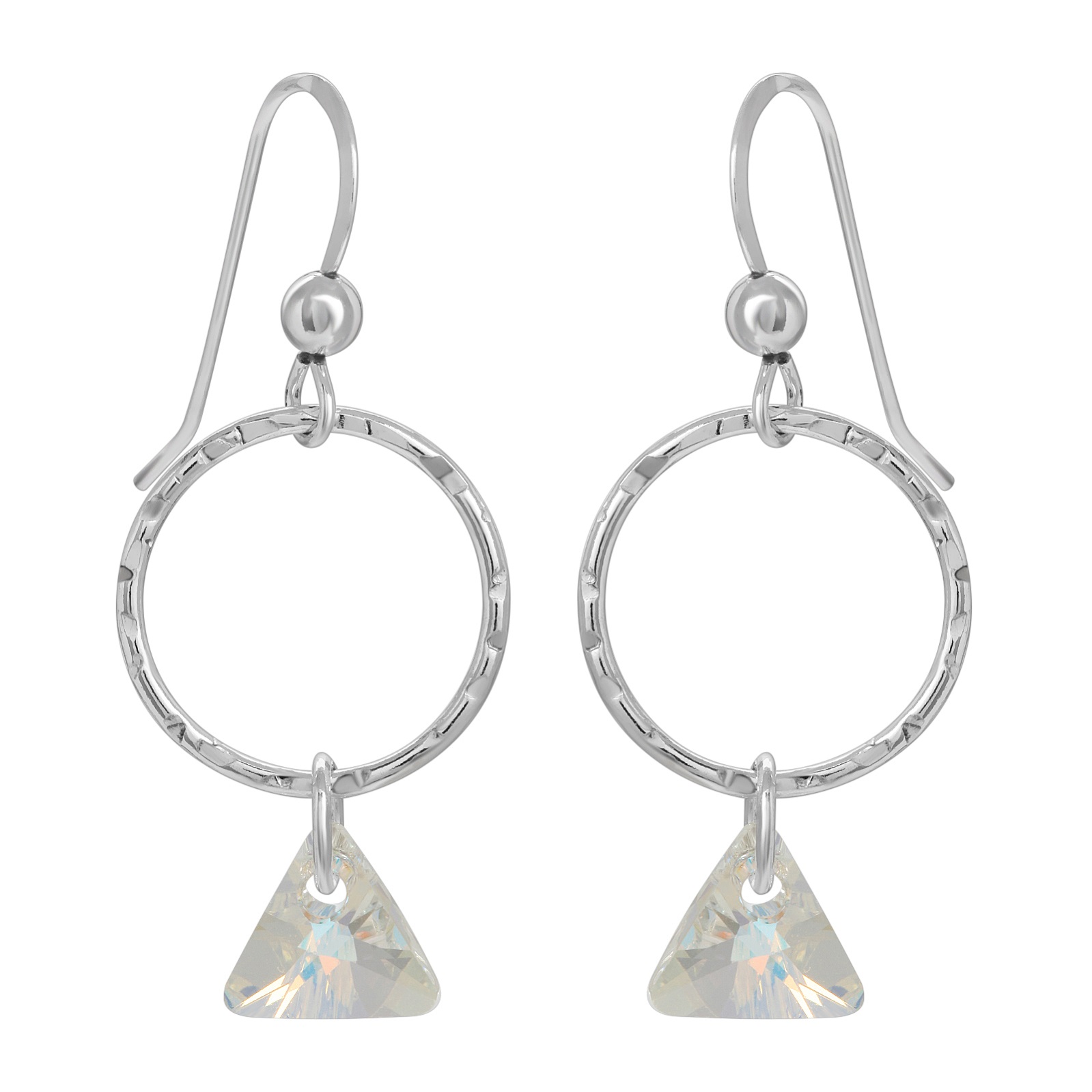 Hammered Hoop with Triangle Crystal Earrings - Clear AB