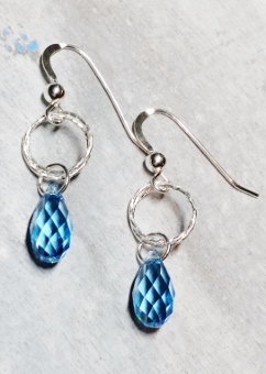 Diamond Cut Teardrop Earrings - Aqua Blue