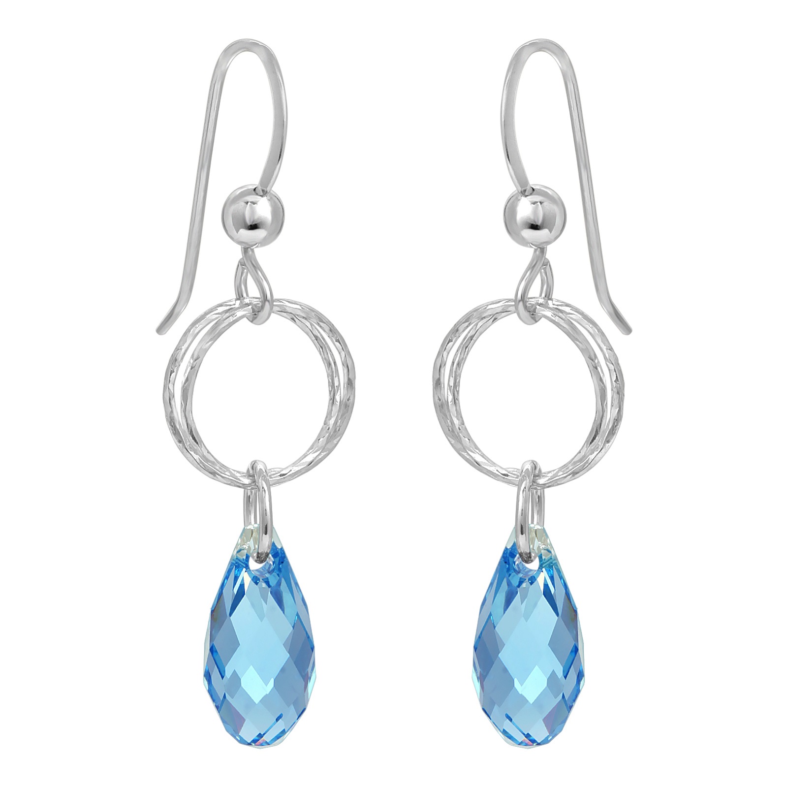 Diamond Cut Teardrop Earrings - Aqua Blue