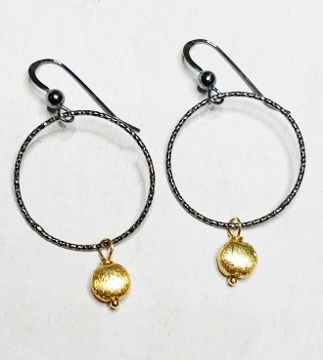 Two-Tone Oxidized Diamond Cut w/ Gold Drop Earrings