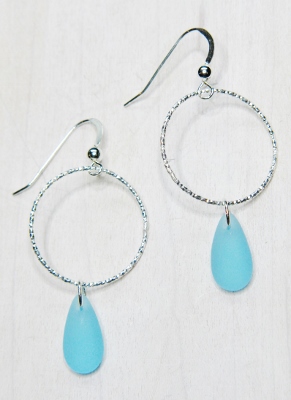 Eco Sea Glass Diamond Cut Earrings - Turquoise