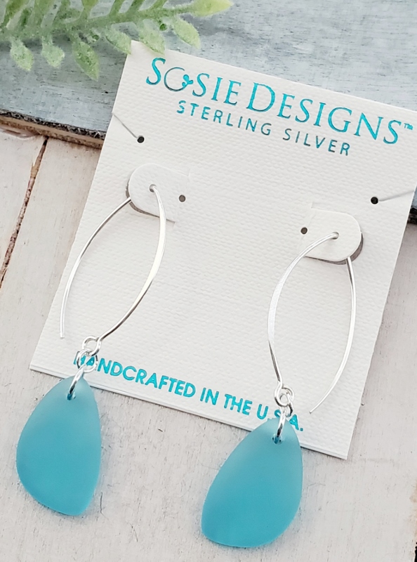 Eco Sea Glass Marquis Pebble Earrings - Turquoise
