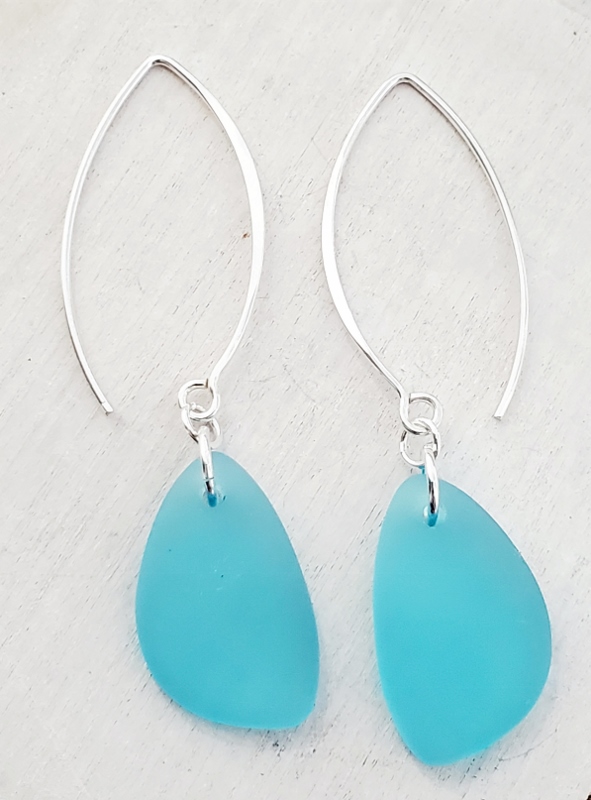 Eco Sea Glass Marquis Pebble Earrings - Turquoise