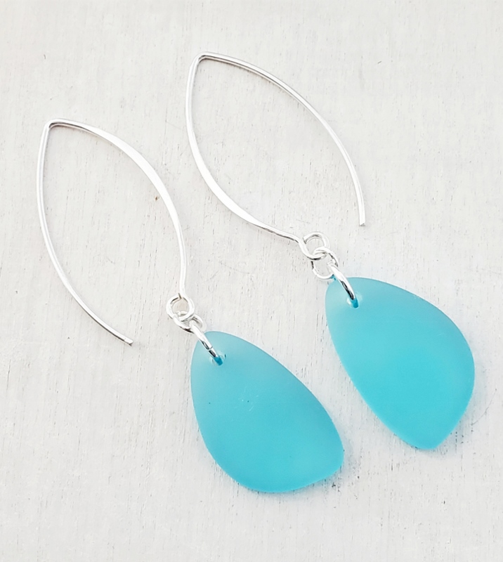 Eco Sea Glass Marquis Pebble Earrings - Turquoise