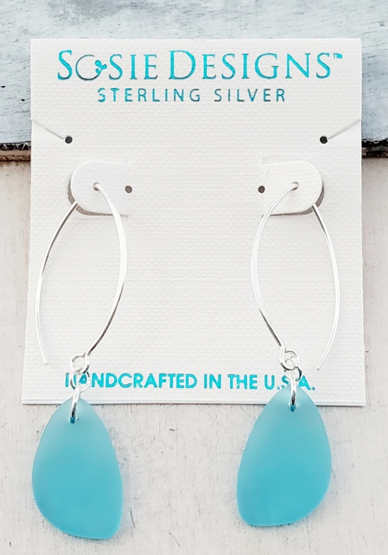 Eco Sea Glass Marquis Pebble Earrings - Turquoise