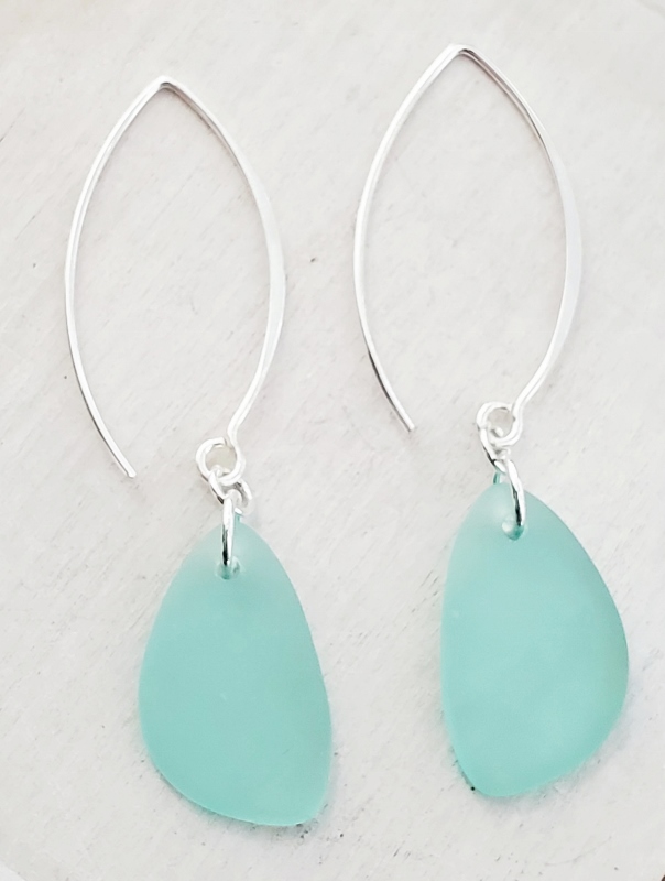 Eco Sea Glass Marquis Pebble Earrings - Autumn Green