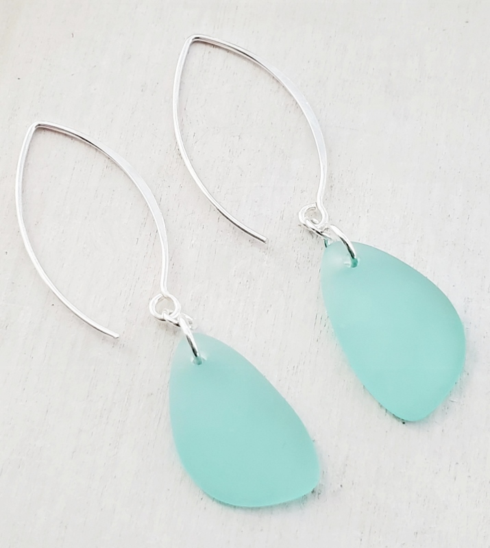 Eco Sea Glass Marquis Pebble Earrings - Autumn Green