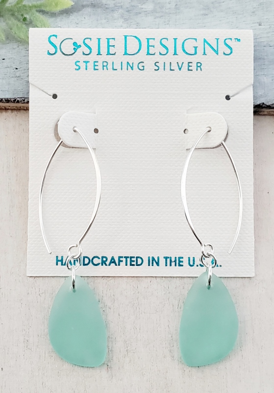 Eco Sea Glass Marquis Pebble Earrings - Autumn Green