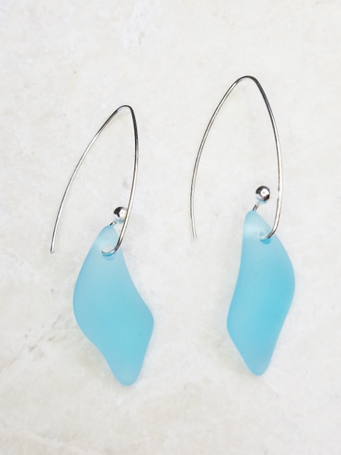 Eco Sea Glass Marquis Splash Earrings - Turquoise