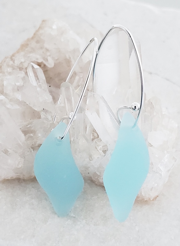 Eco Sea Glass Marquis Splash Earrings - Sea Foam